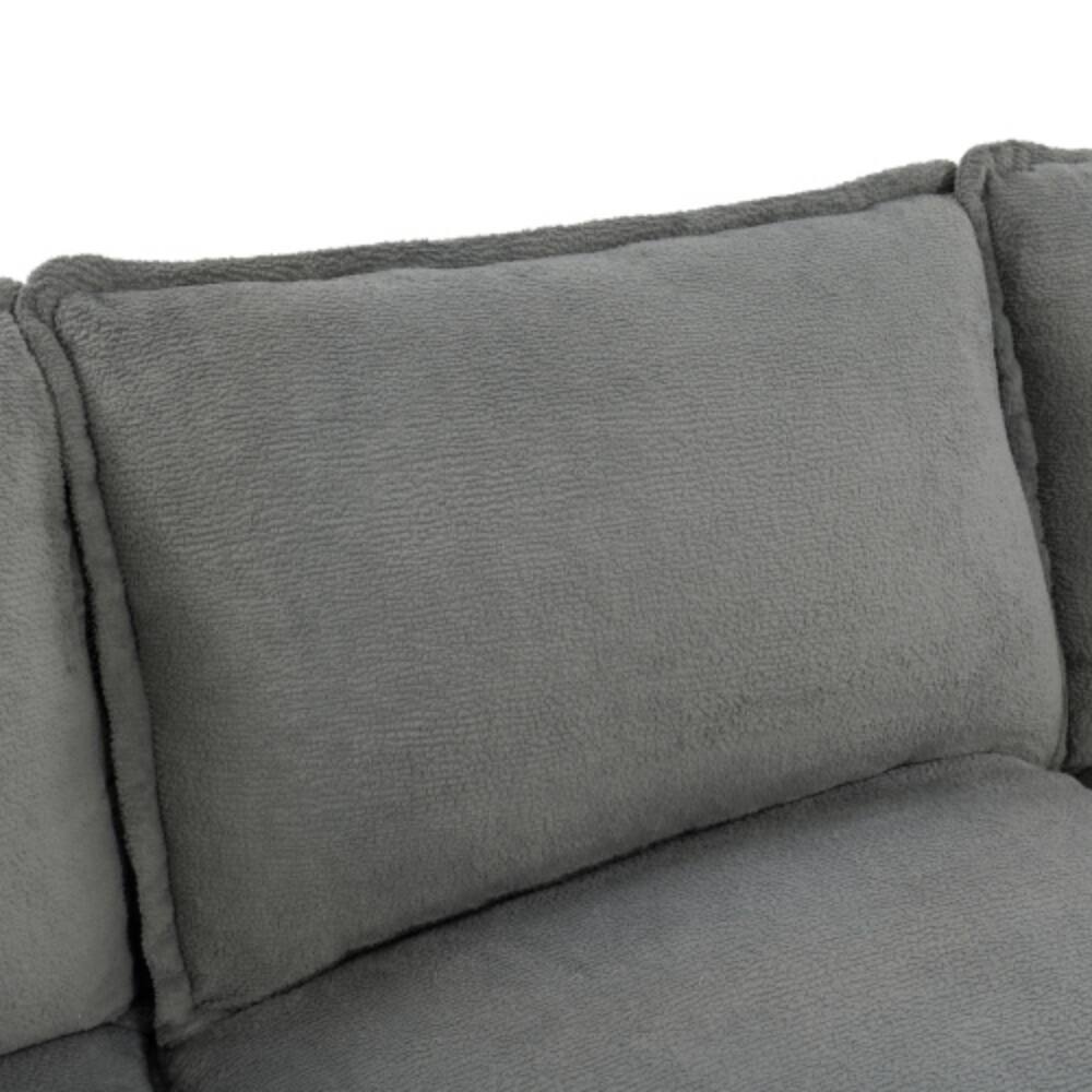 Back. LUCKY ONE - 88.2" 3-Seater Plush Upholstered Sofa Couch w/ Double-Layer Cushion Side Pockets - Grey.