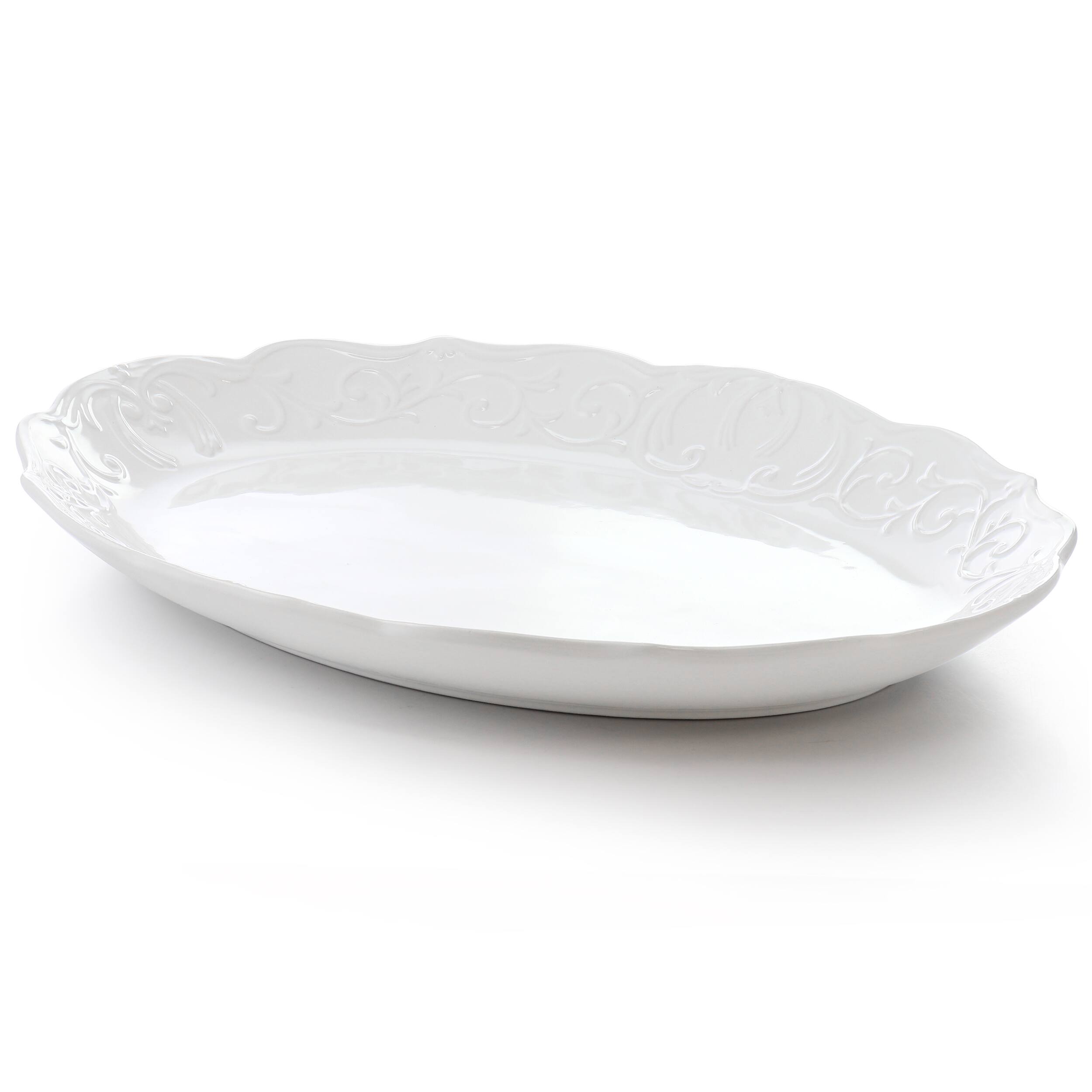 Alt View 1. Gibson - Gibson Home Bountiful Joy 18.75 x 14 Inch Durastone Oval Platter in White - White.
