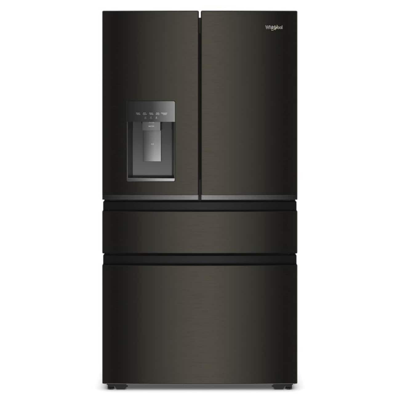 Front. Whirlpool - 36 in. Wide 22 cu. ft. 4-Door French Door Counter-Depth Refrigerator - Black Stainless Finish.