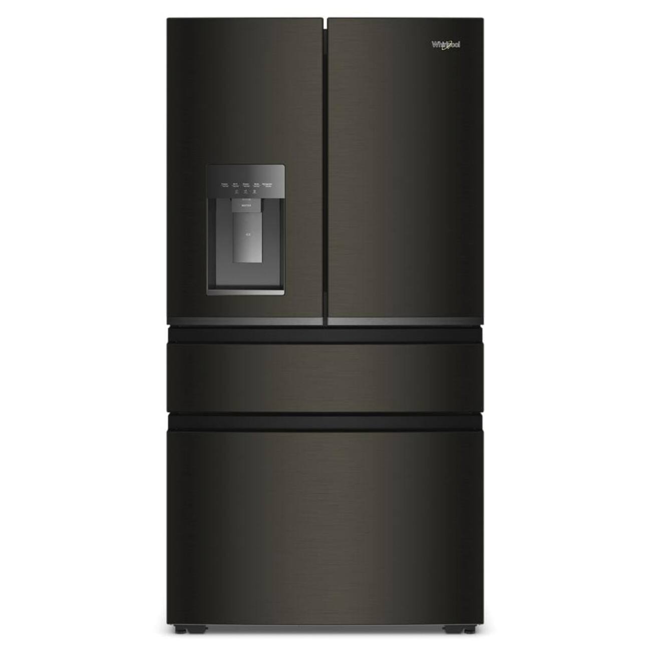 Front. Whirlpool - 36 in. Wide 22 cu. ft. 4-Door French Door Counter-Depth Refrigerator - Black Stainless Finish.