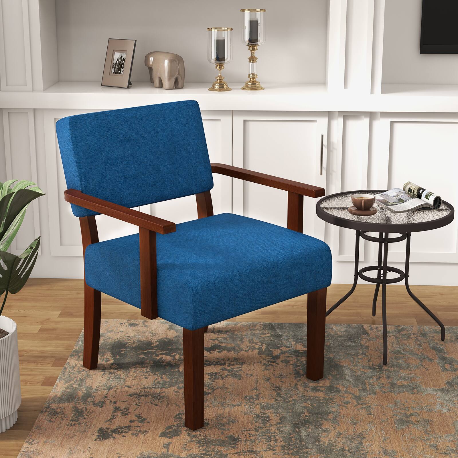Alt View 1. Ecooso - Linen Accent Chair with Soft Padded Seat and Backrest for Living Room Comfort - Blue.