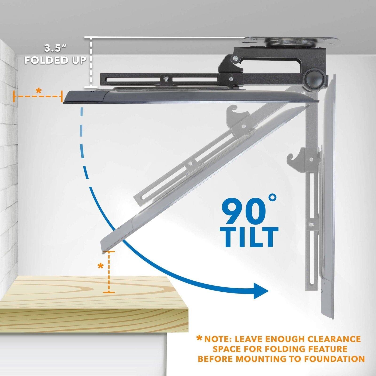 3.5" FOLDED UP

90° TILT

*NOTE: LEAVE ENOUGH CLEARANCE SPACE FOR FOLDING FEATURE BEFORE MOUNTING TO FOUNDATION