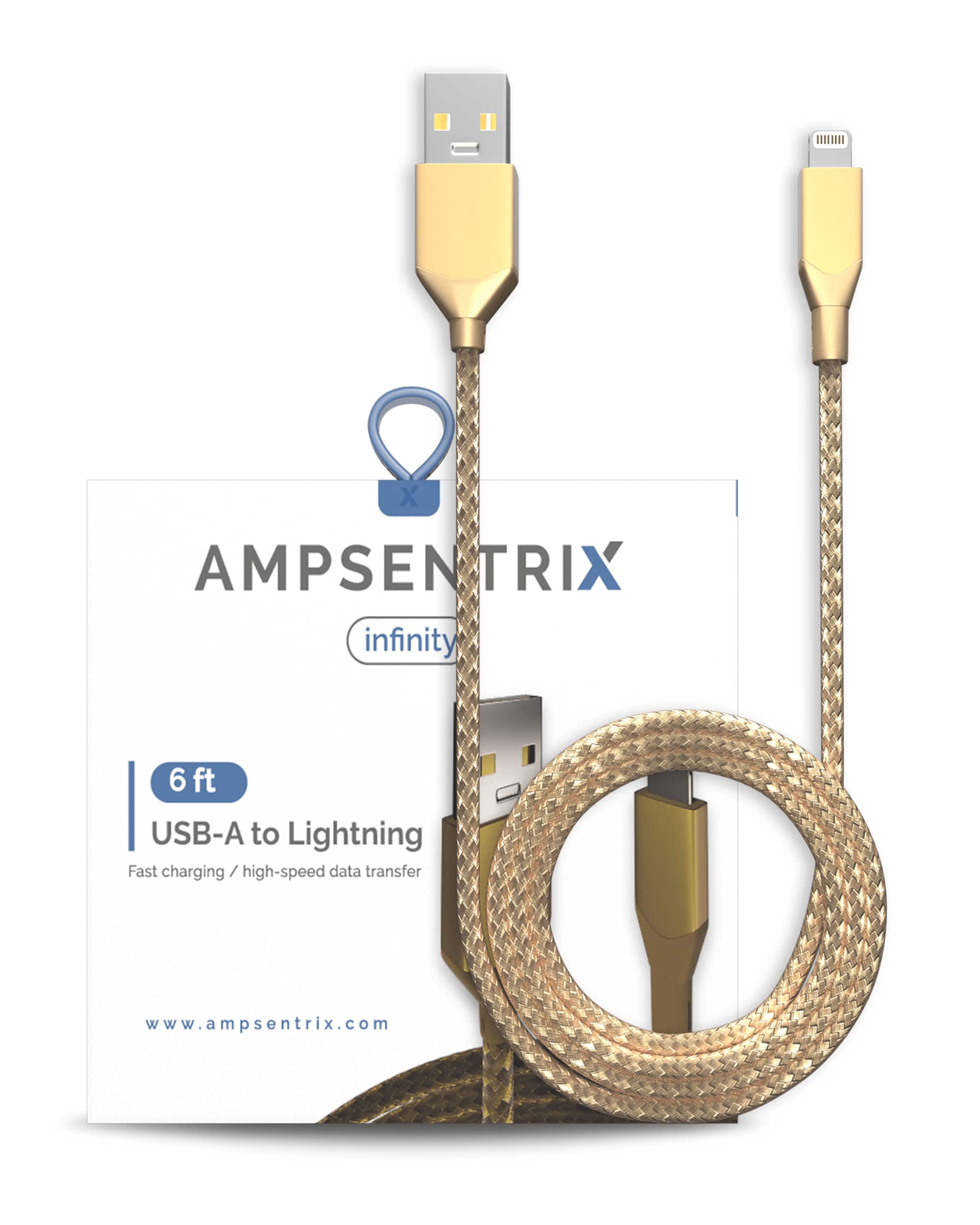 Ampsentrix - 6 ft Non-MFI USB Type A To Lightning Cable (Infinity) - Gold