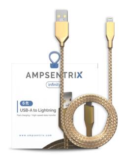 Ampsentrix - 6 ft Non-MFI USB Type A To Lightning Cable (Infinity) - Gold