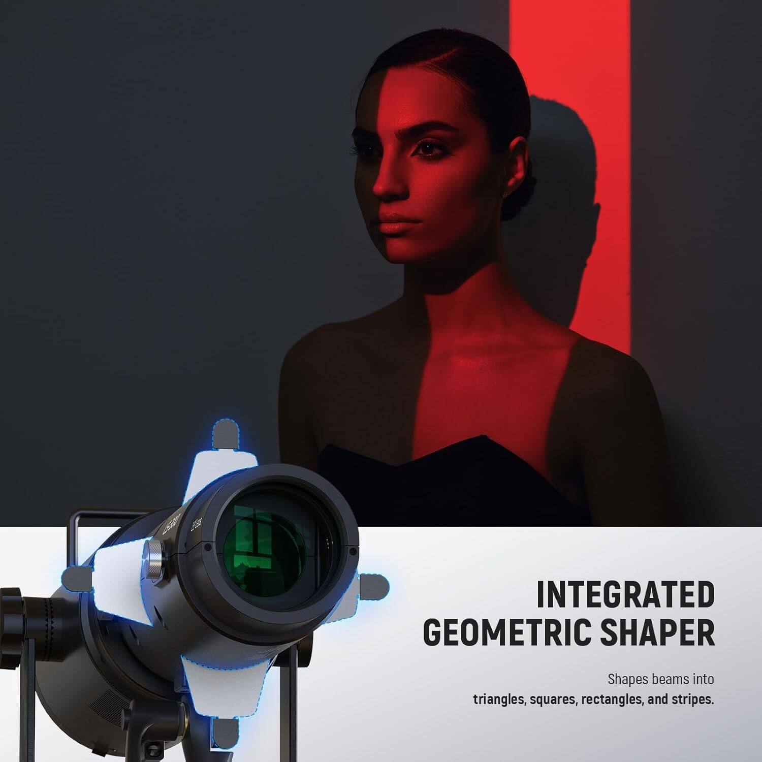 INTEGRATED GEOMETRIC SHAPER  
Shapes beams into triangles, squares, rectangles, and stripes.