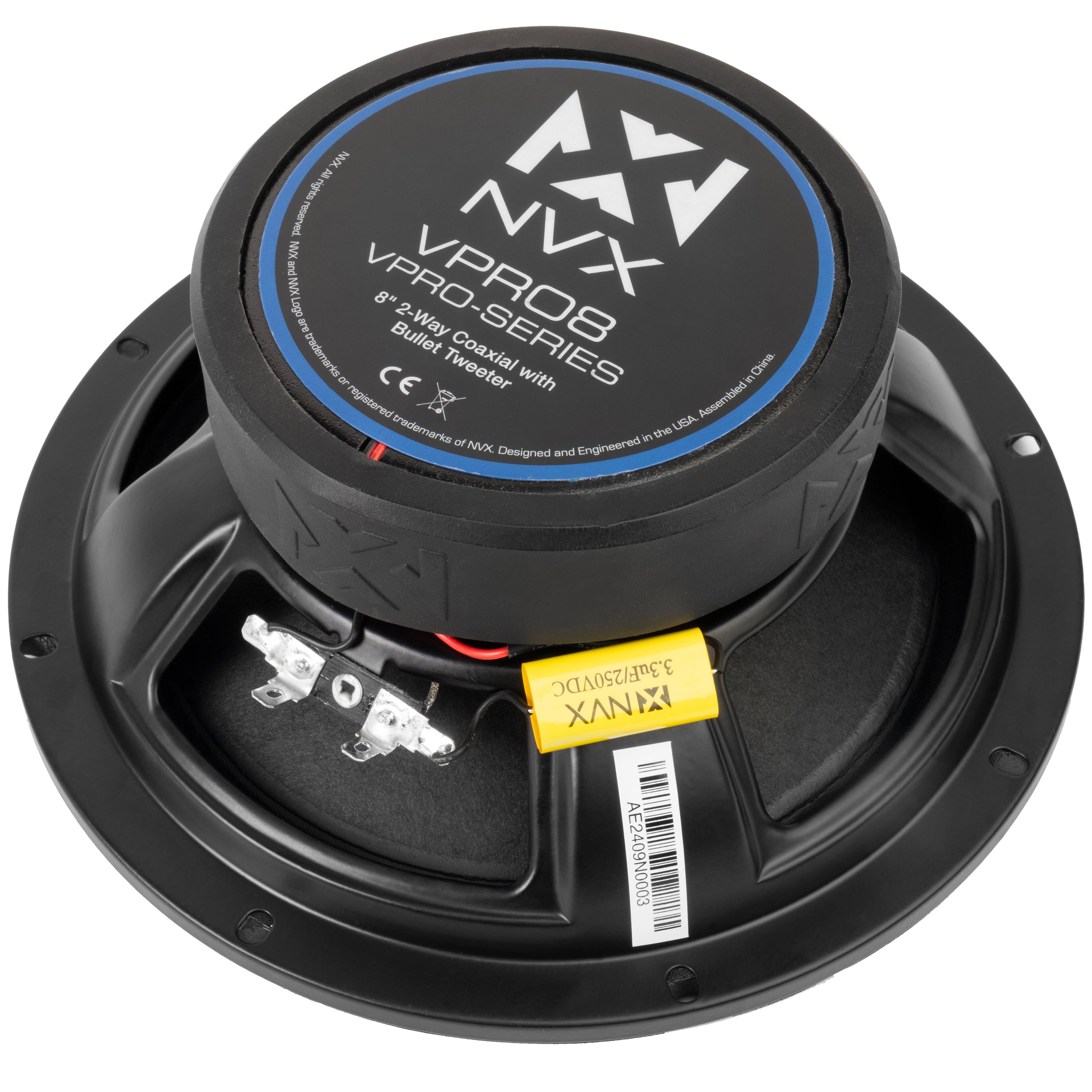 Nok NXI E rights reserved NVX NVX and WX Logo 8" a trademarks of VPRO-SERIES CE Bullet 2-Way Tweeter with E I registered Assembled trademarks dE USA or in NVX Designed and Engineered 3.3uF/250VDC  AE2409N0003

VPRO-SERIES
8" 2-Way Coaxial Bullet Tweeter
Designed and Engineered in the USA. Assembled in China.
CE
Registered trademarks of NVX.