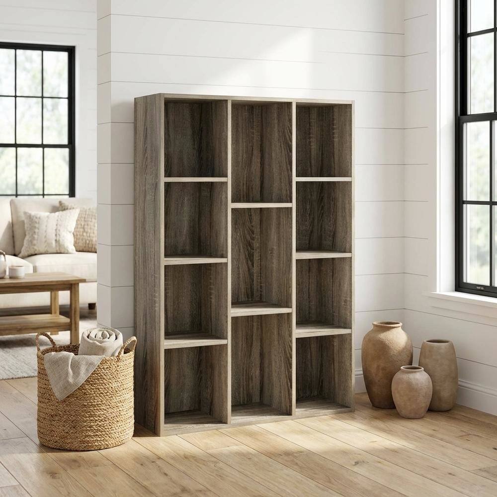 Angle. FurniFact - Reversible 11-Cube Open Shelf Bookcase with French Oak Finish - French Oak.