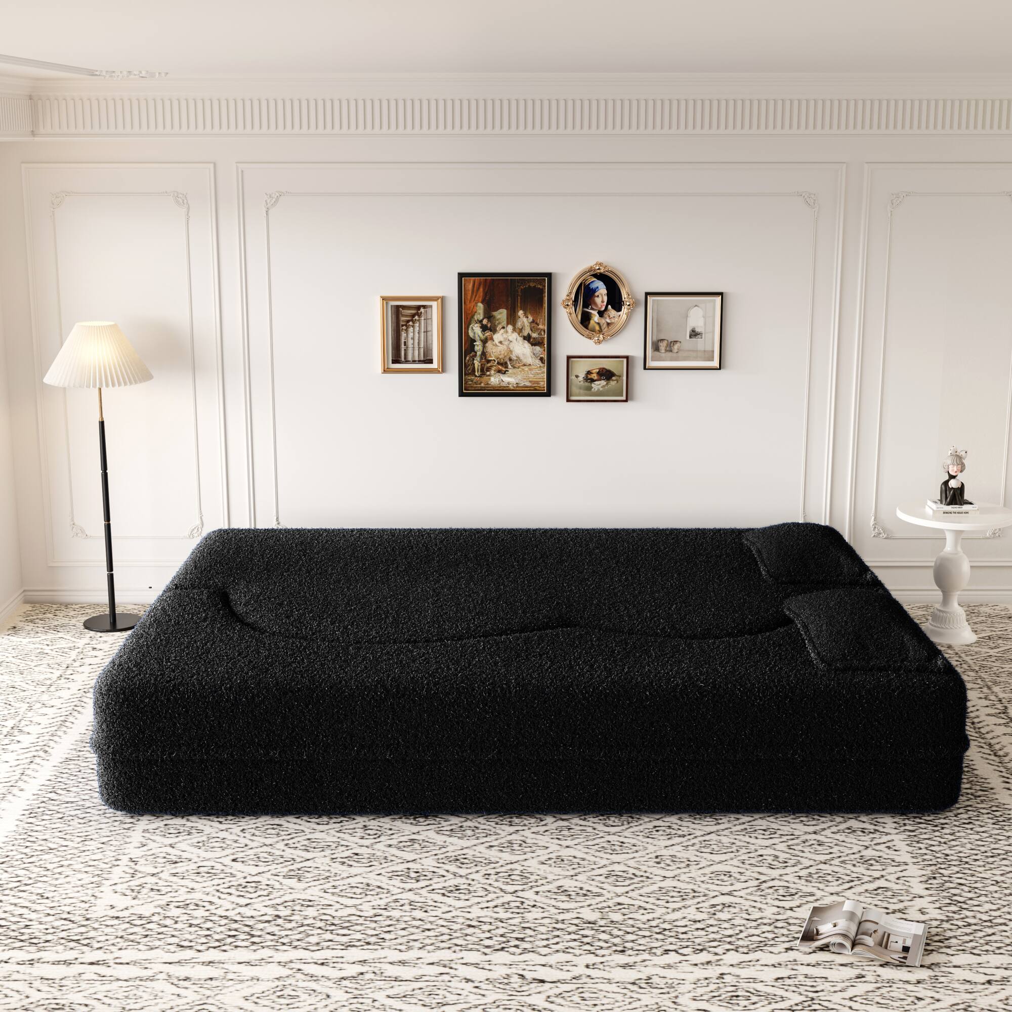 Left. GOODSILO - Convertible Floor Sofa Bed with 2 Pillows, Full Size Folding Mattress for Living Room and Guest Spaces - Black.
