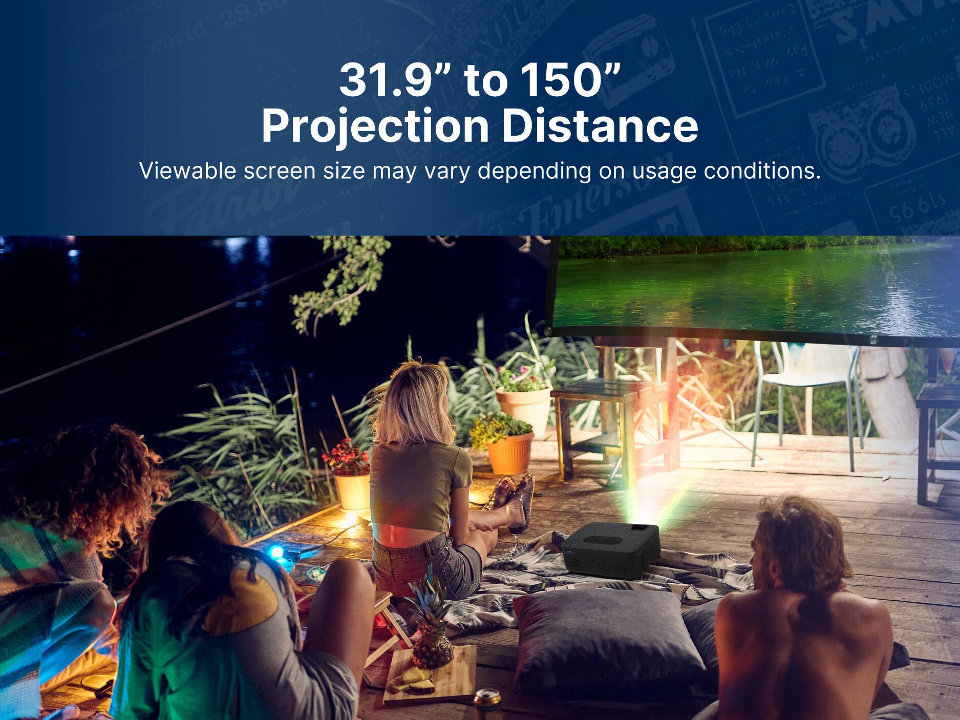 31.9" to 150" Projection Distance
Viewable screen size may vary depending on usage conditions.