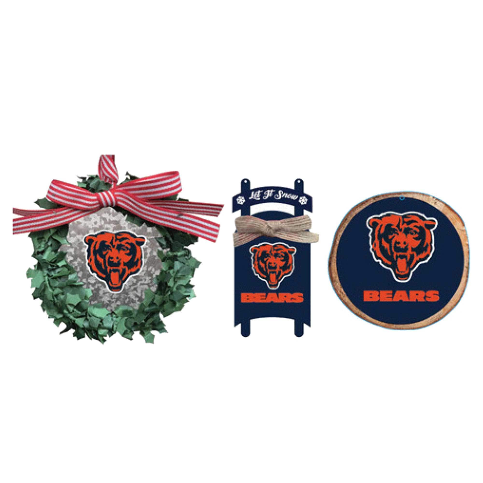 The Memory Company - Chicago Bears Three-Pack Wreath, Sled & Circle Ornament Set - Multicolor