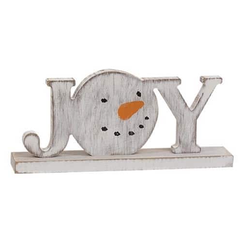 BreeBe - *Distressed Snowman "Joy" on Base - White