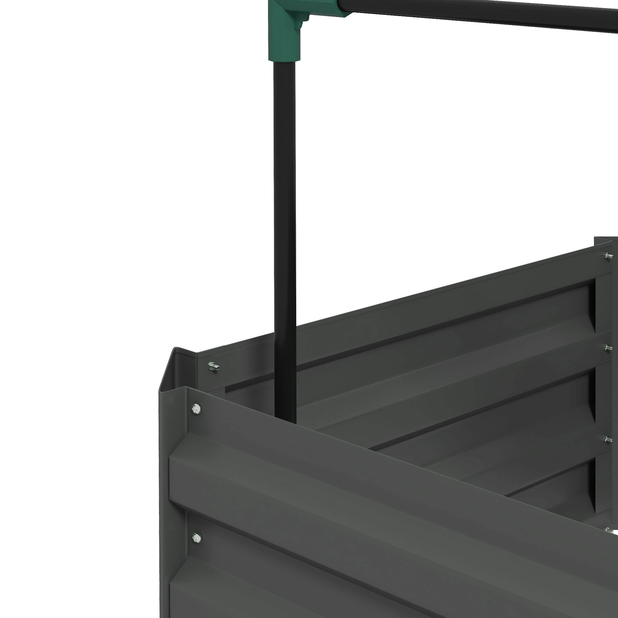 Alt View 8. Outsunny - Planter Box, 24" x 24" x 73.5" Raised Garden Bed with Tomato Cage for Climbing Vines - Dark Gray.