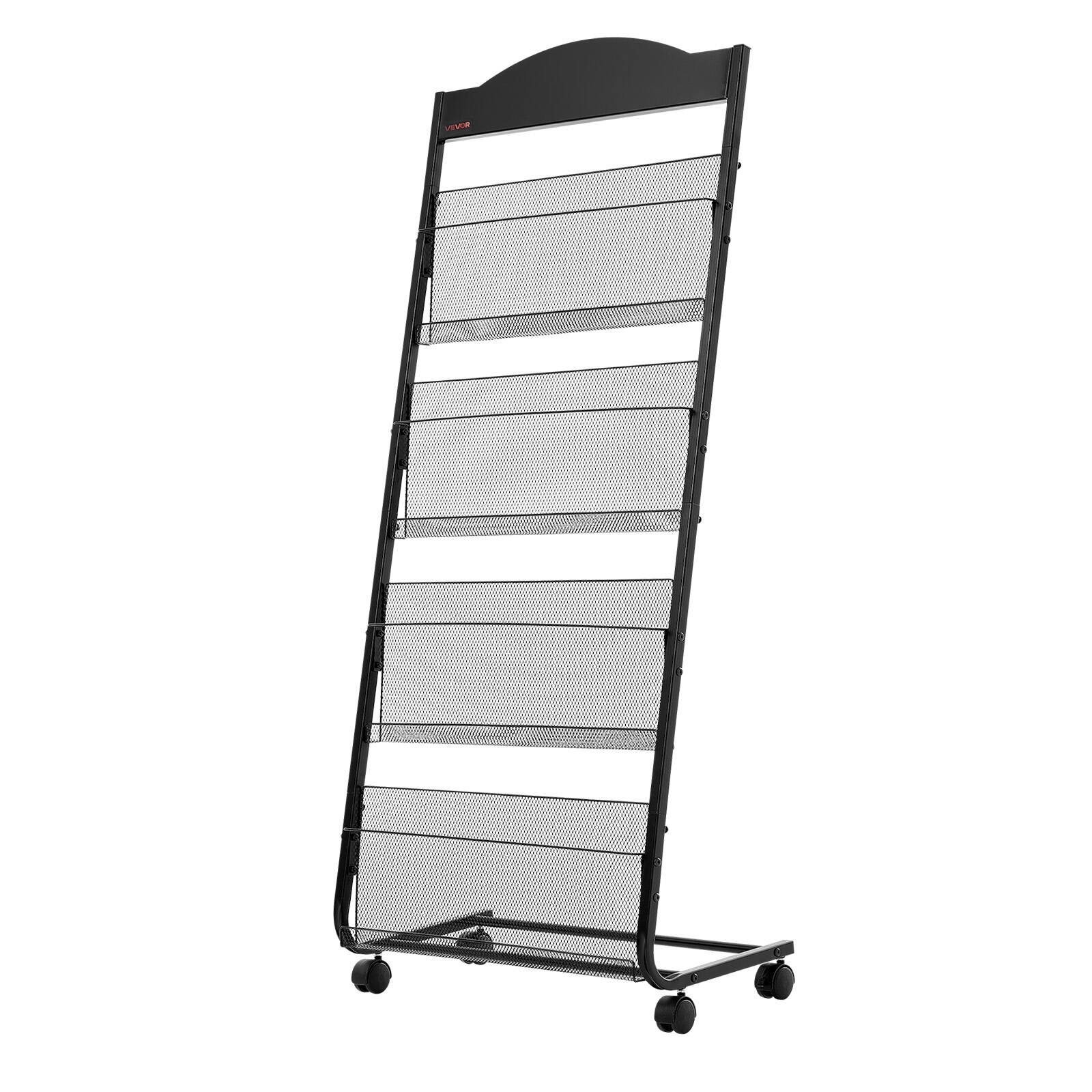 Alt View 5. VEVOR - Brochure Display Rack, 4-Tier Magazine Literature Display Stand with Wheels, Movable Floor Standing Magazine Rack - Black.