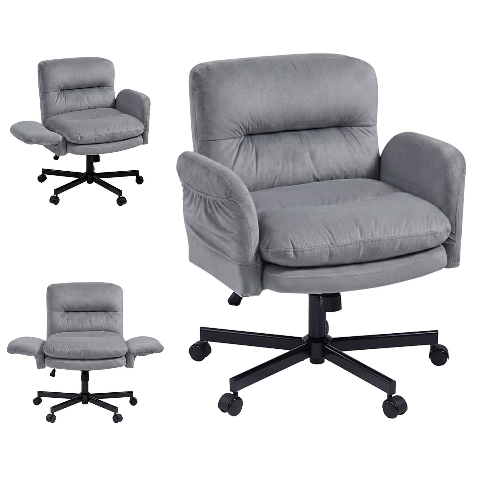 Alt View 5. Bestier - Ergonomic Criss Cross Office Chair, Adjustable Armrest Vanity Chair with Wheels, Ergonomic Chair for Home Office Bedroom - Grey.