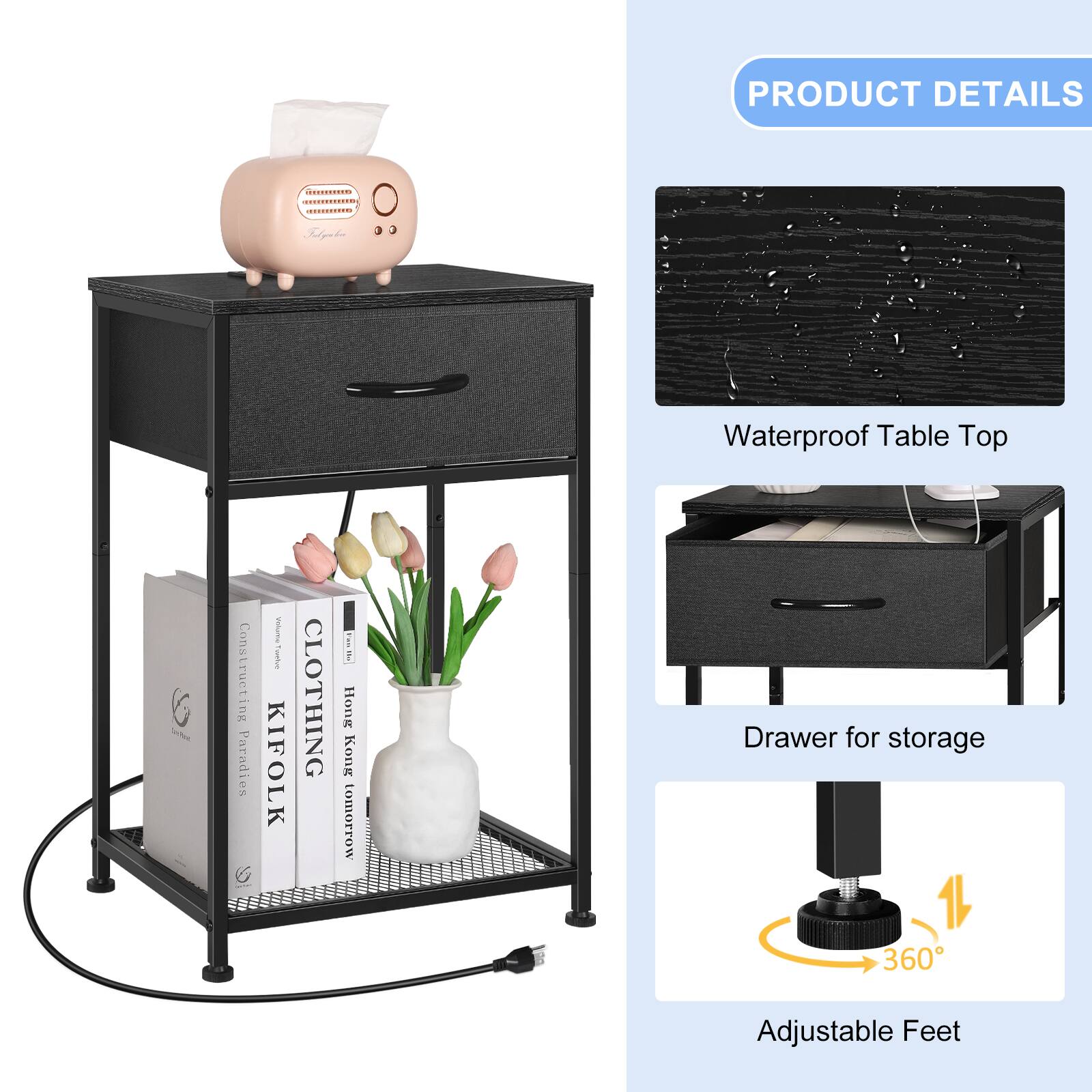 PRODUCT DETAILS  
Alpabo Waterproof Table Top  
Constructing Paradise  
KIFOLK CLOTHING E8 Hong Kong tomorrow  
Drawer for storage  
360 Adjustable Feet