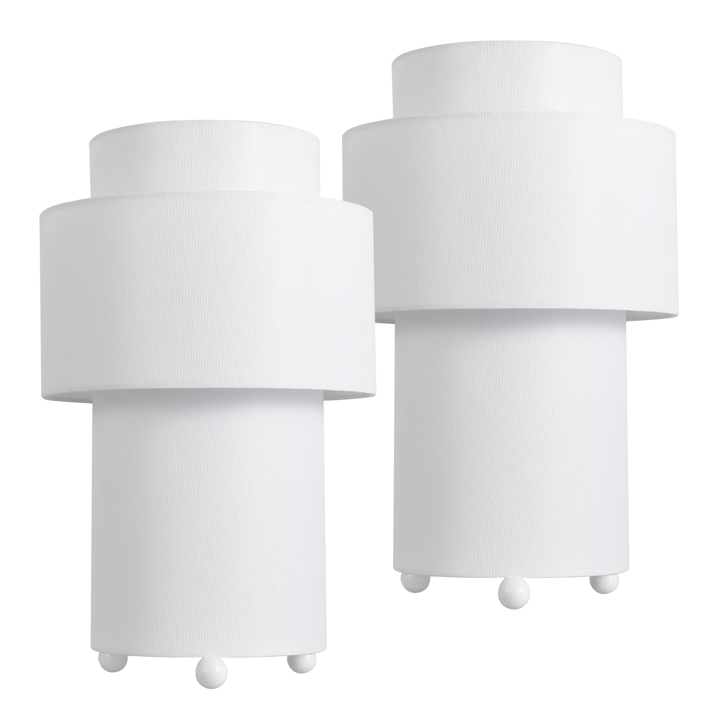 Alt View 7. Jonathan Y - Franklin 17.5" White Cylinder LED Table Lamp Set of 2 with Fabric Drum Shade, Modern for Bedside or Living Room - White.