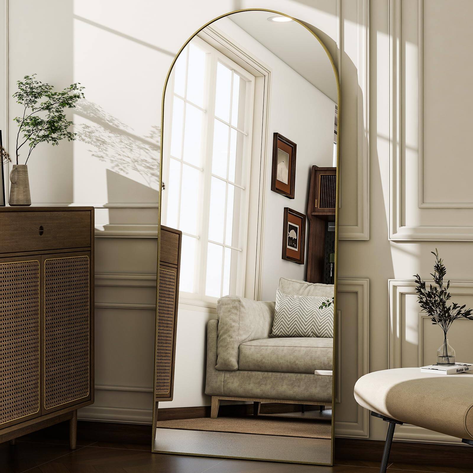 Alt View 5. Hanke - Arched Full Length Mirror - Wall Mounted floor Aluminum Alloy Frame Body Mirrors For Bathroom Living Room - Black 71"Lx28"W.