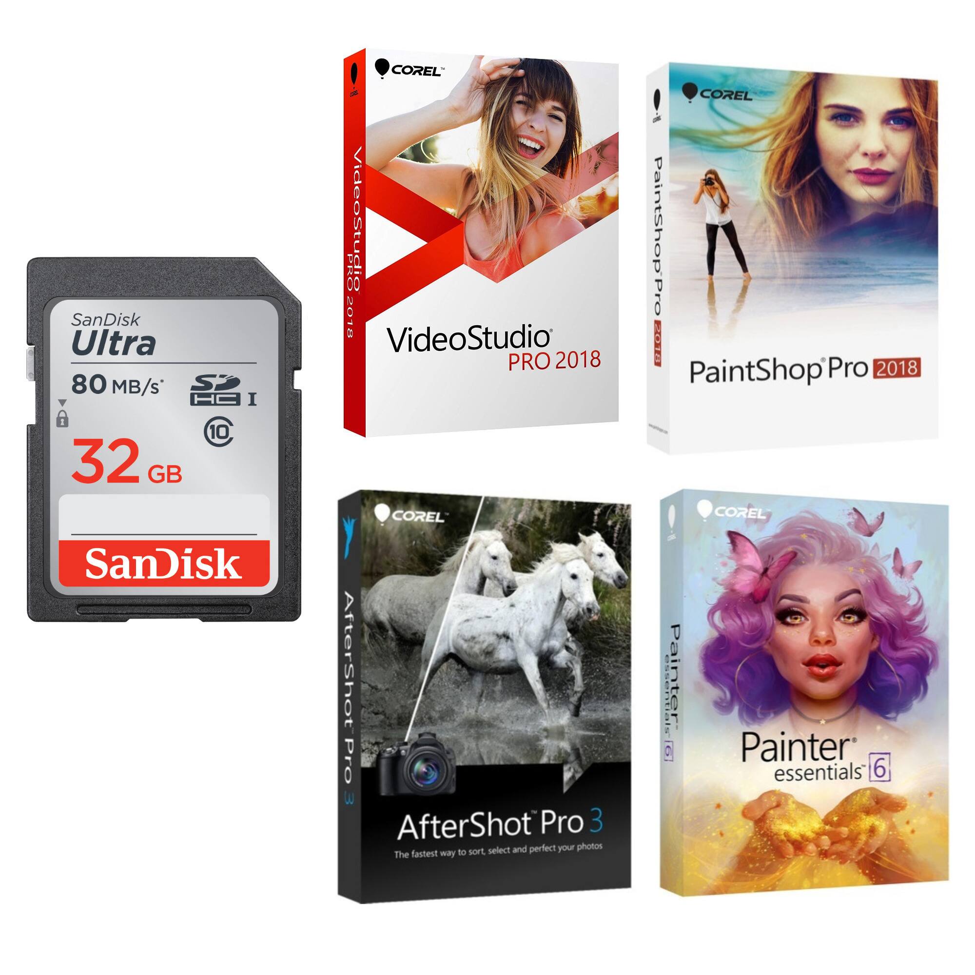 SanDisk Ultra 80 MB/s 32 GB

COREL VideoStudio PRO 2018

COREL PaintShop Pro 2018

COREL AfterShot Pro 3

COREL Painter essentials 6