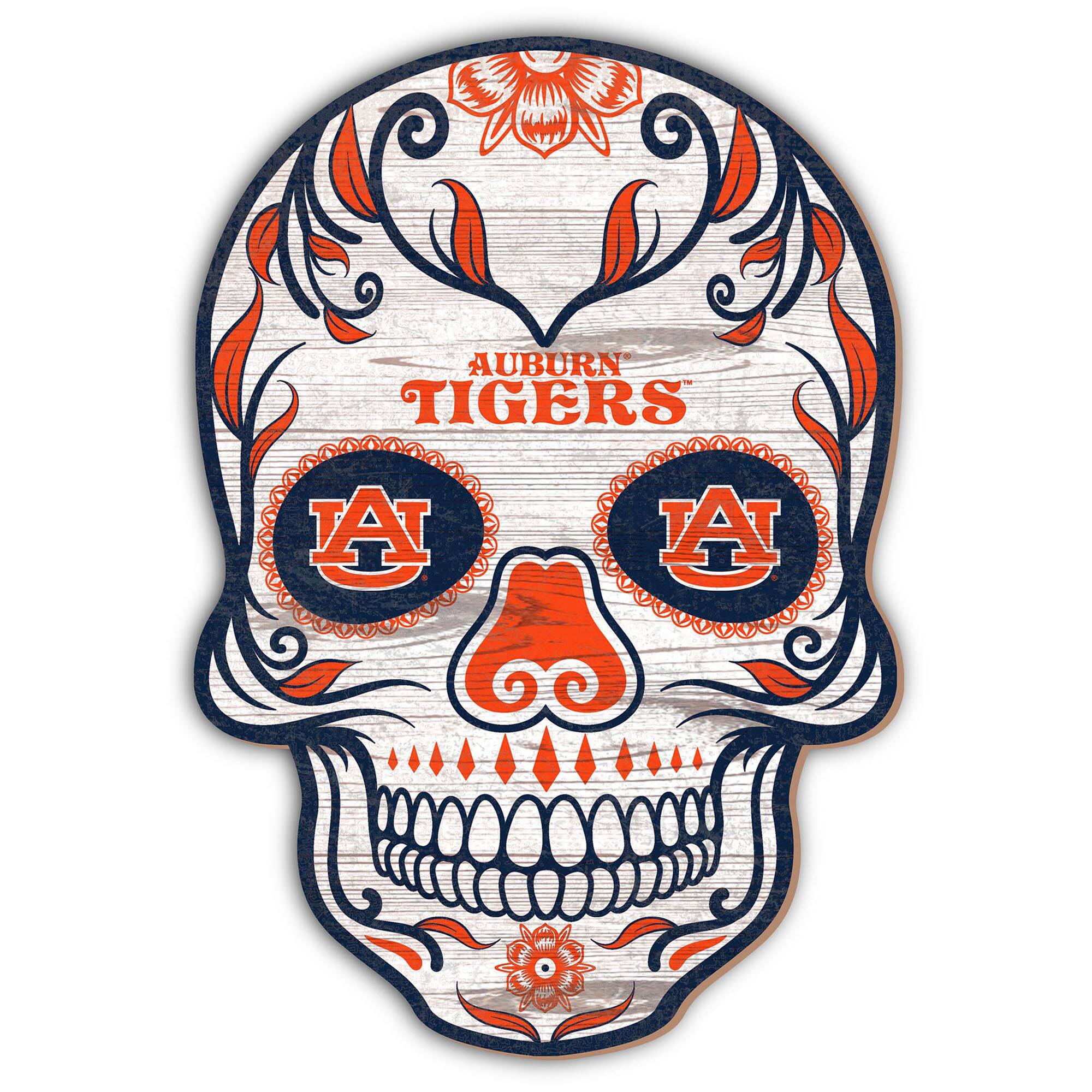 Auburn Tigers 12'' Sugar Skull Sign
