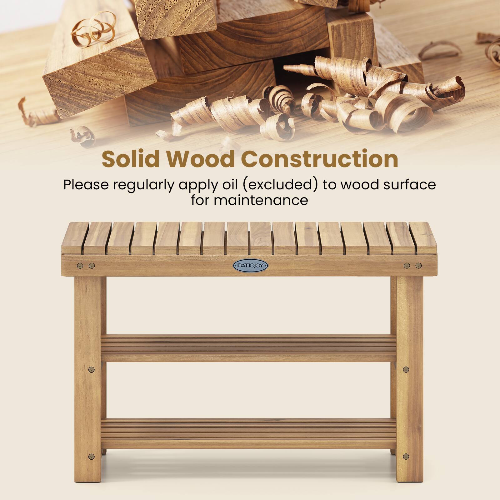 Solid Wood Construction

Please regularly apply oil (excluded) to wood surface for maintenance

PATCIOY