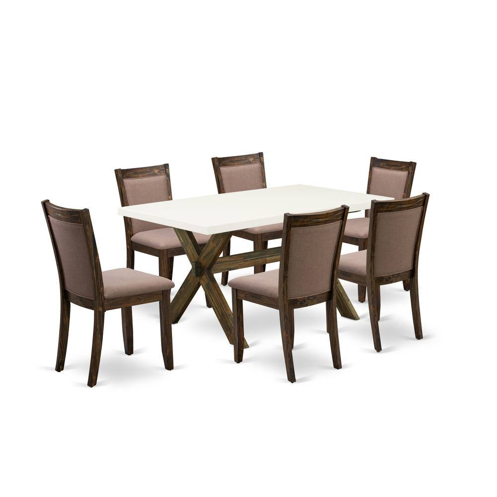 Alt View 4. East West Furniture - X726MZ748-7 - 7-Pc Dinette Set - 6 Parson dining room chairs and 1 Modern Dining Table (Distressed Jacobean Finish) - Multi-Color.