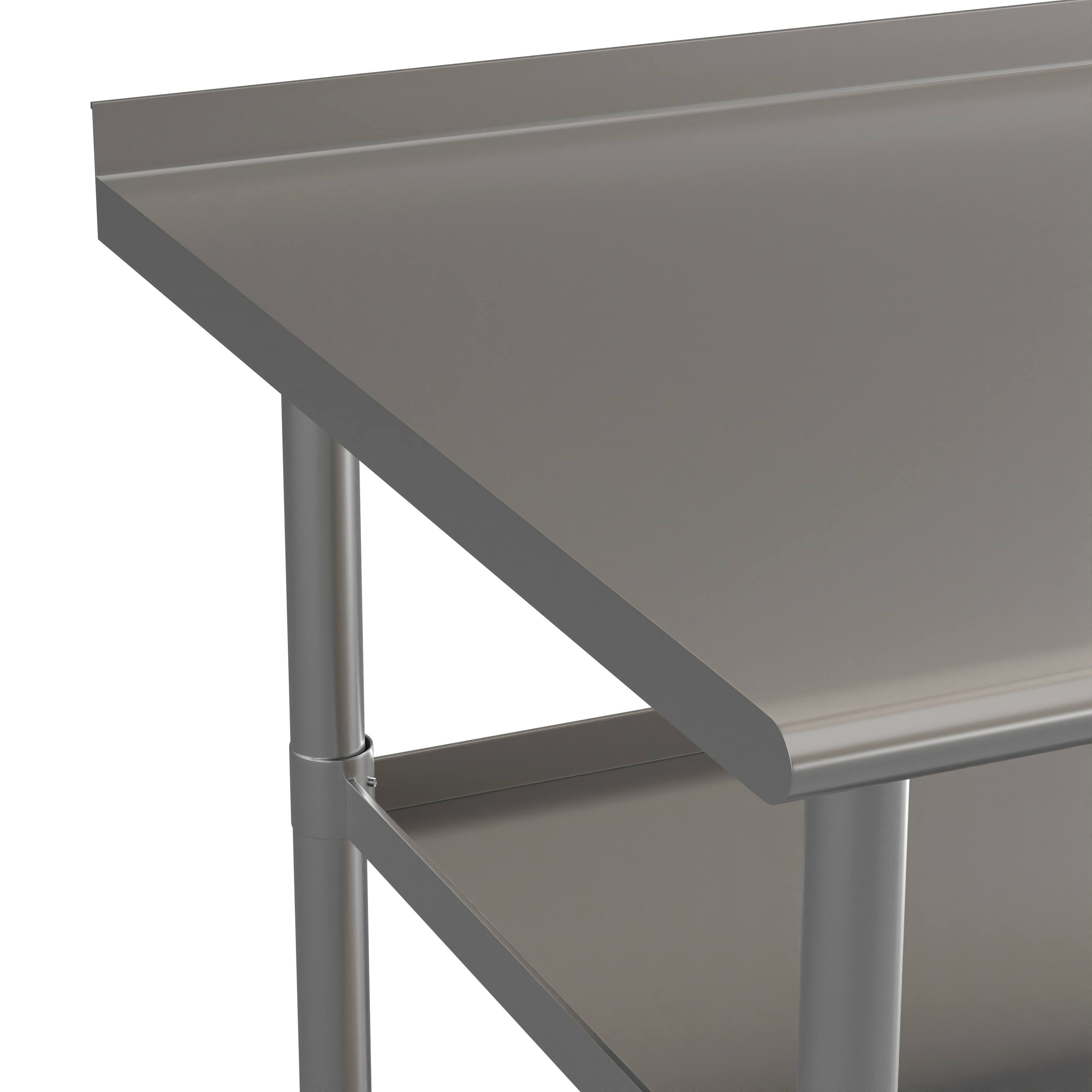 Alt View 7. Emma + Oliver - NSF Certified Stainless Steel 18 Gauge Work Table with 1.5" Backsplash and 2 Undershelves - Stainless Steel.