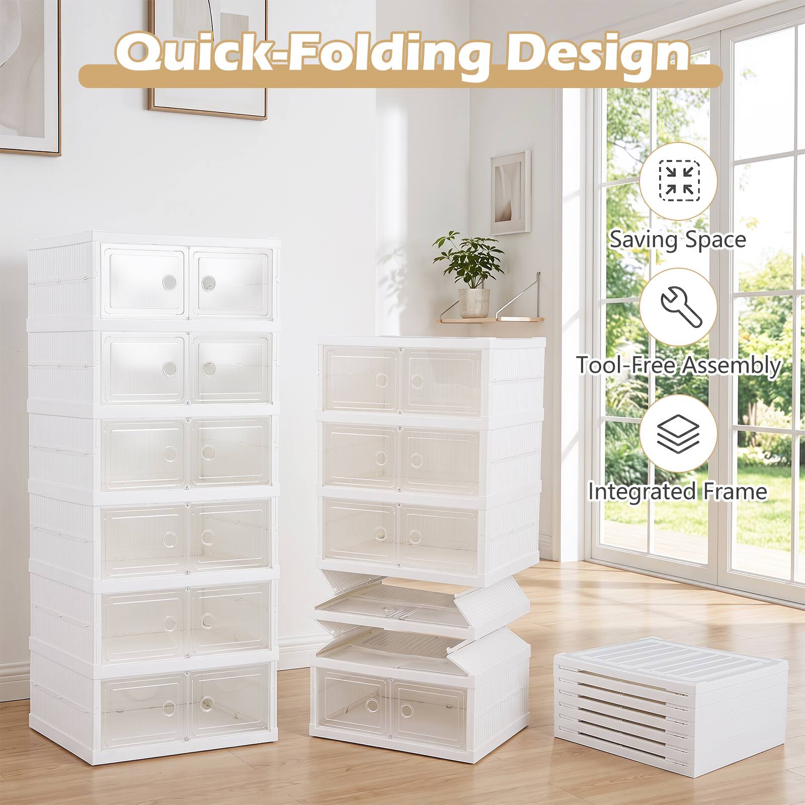 Quick-Folding Design
- Saving Space
- Tool-Free Assembly
- Integrated Frame