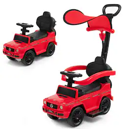 Costway - 3 in 1 Ride on Push Car Mercedes Benz G350 Stroller Sliding Car w/ Canopy - Red