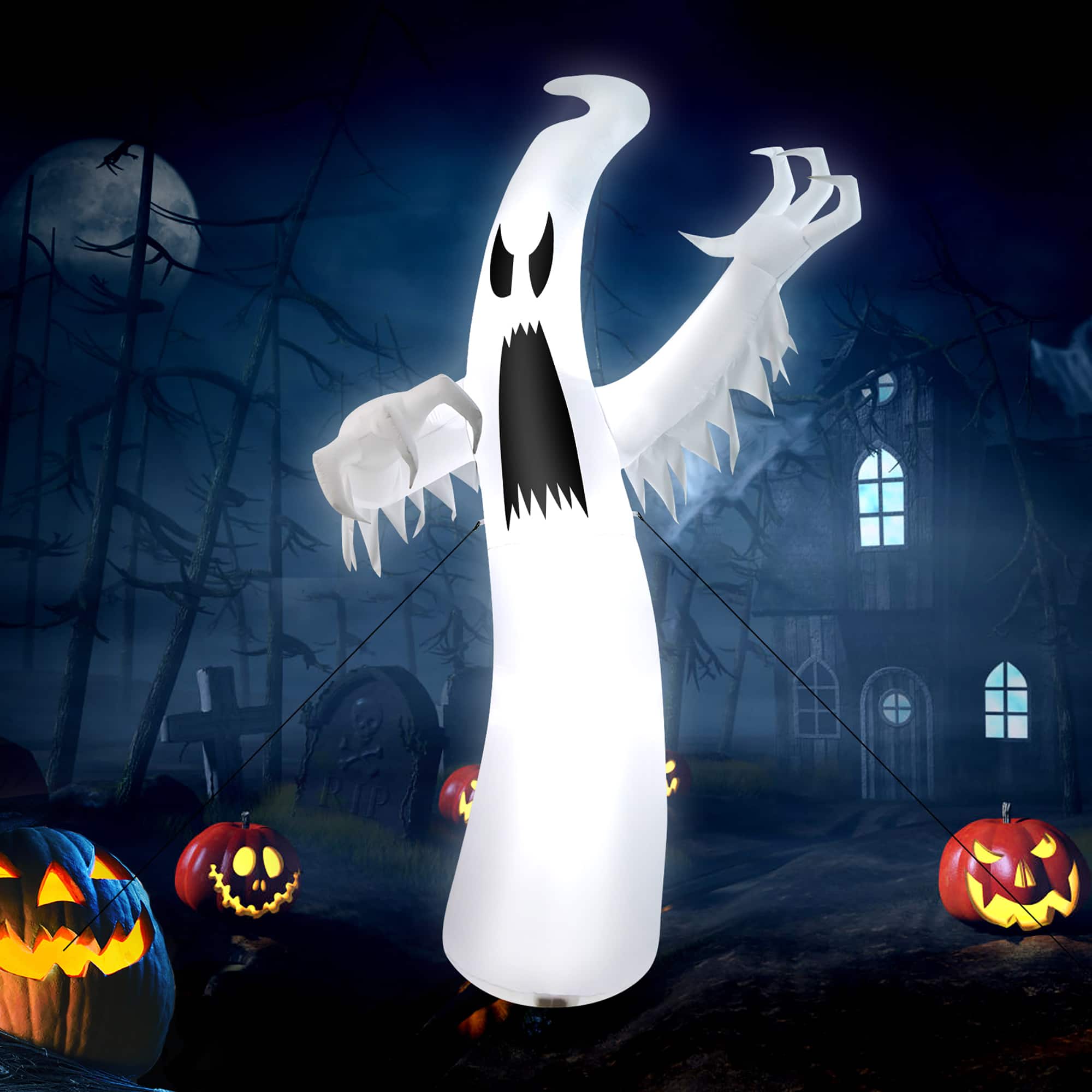 Front. Costway - 12ft Halloween Inflatable Ghost Quick Blow up w/LED Lights Outdoor Yard Scary Decoration - White.