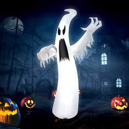 Costway - 12ft Halloween Inflatable Ghost Quick Blow up w/LED Lights Outdoor Yard Scary Decoration - White