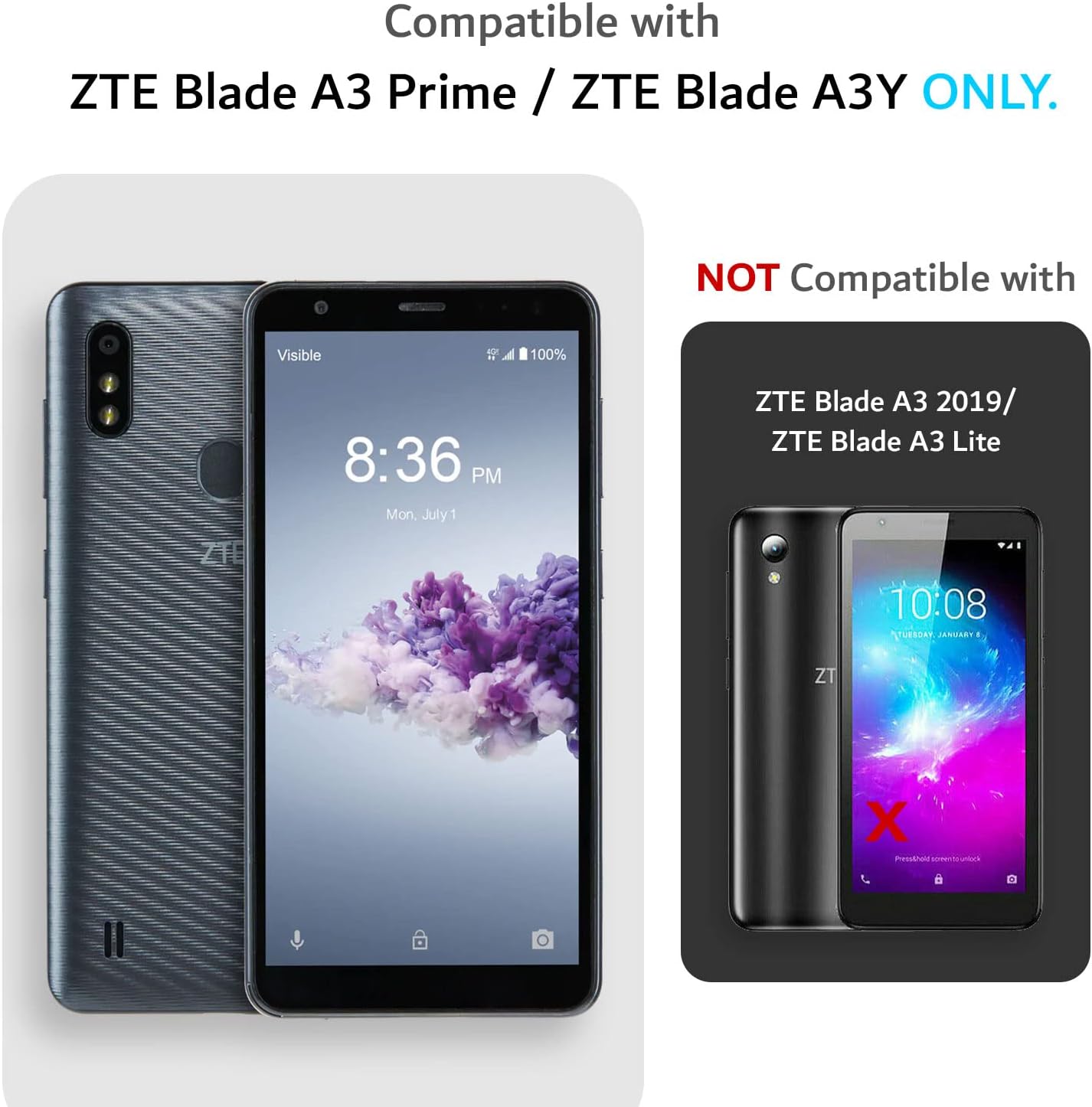 Compatible with ZTE Blade A3 Prime / ZTE Blade A3Y ONLY. NOT Compatible with ZTE Blade A3 2019/ ZTE Blade A3 Lite