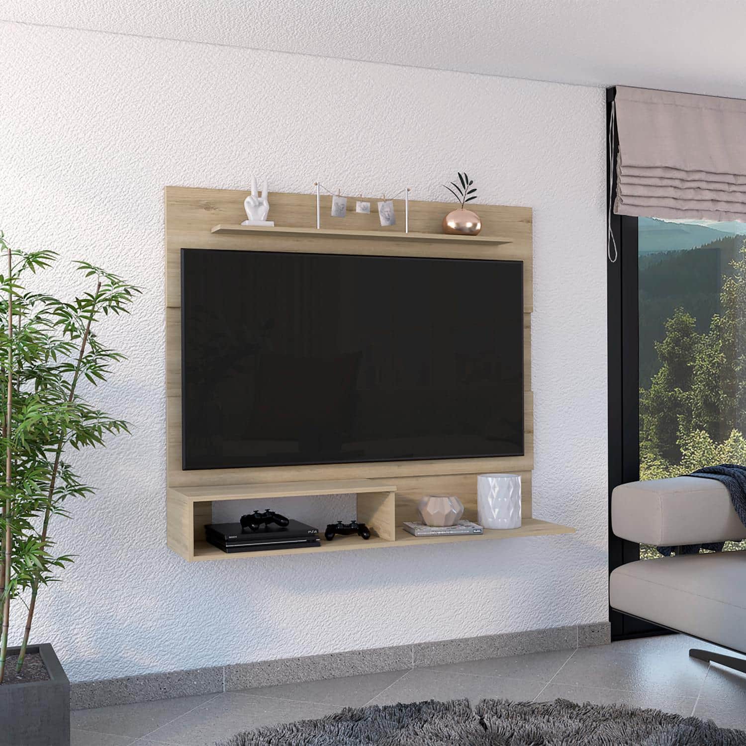 TuHome - Being Floating Entertainment Center - Light Pine