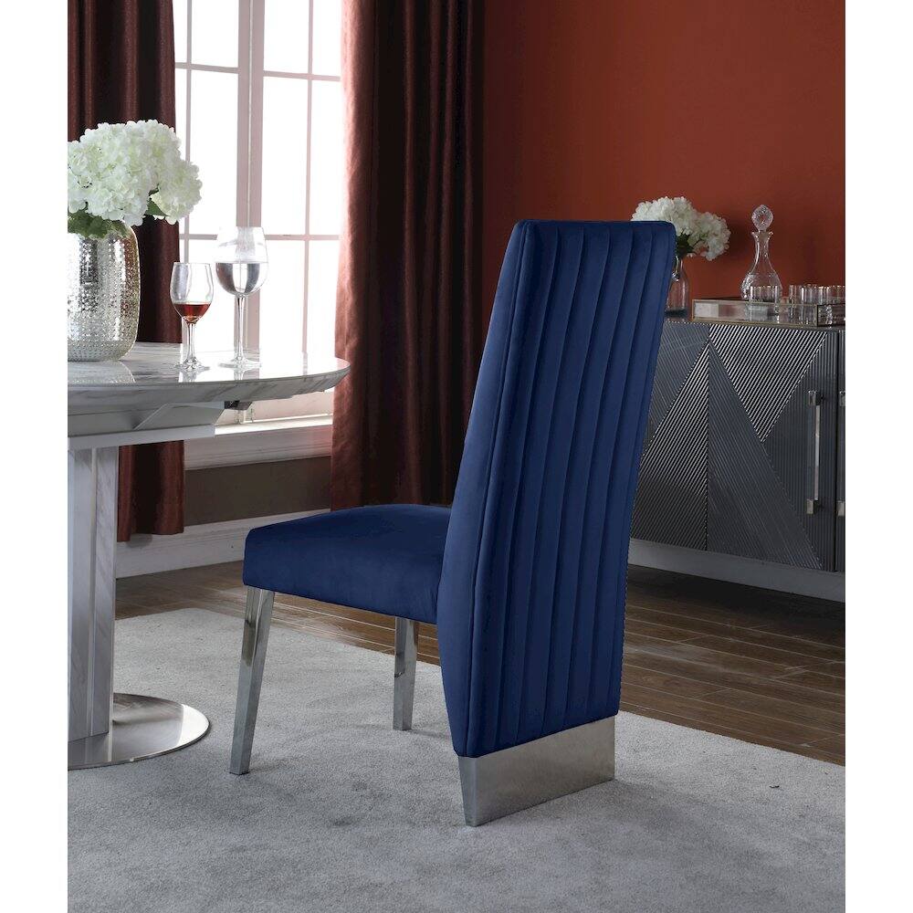 Meridian Furniture - Porsha Navy Velvet Dining Chair, Set of 2 - Blue