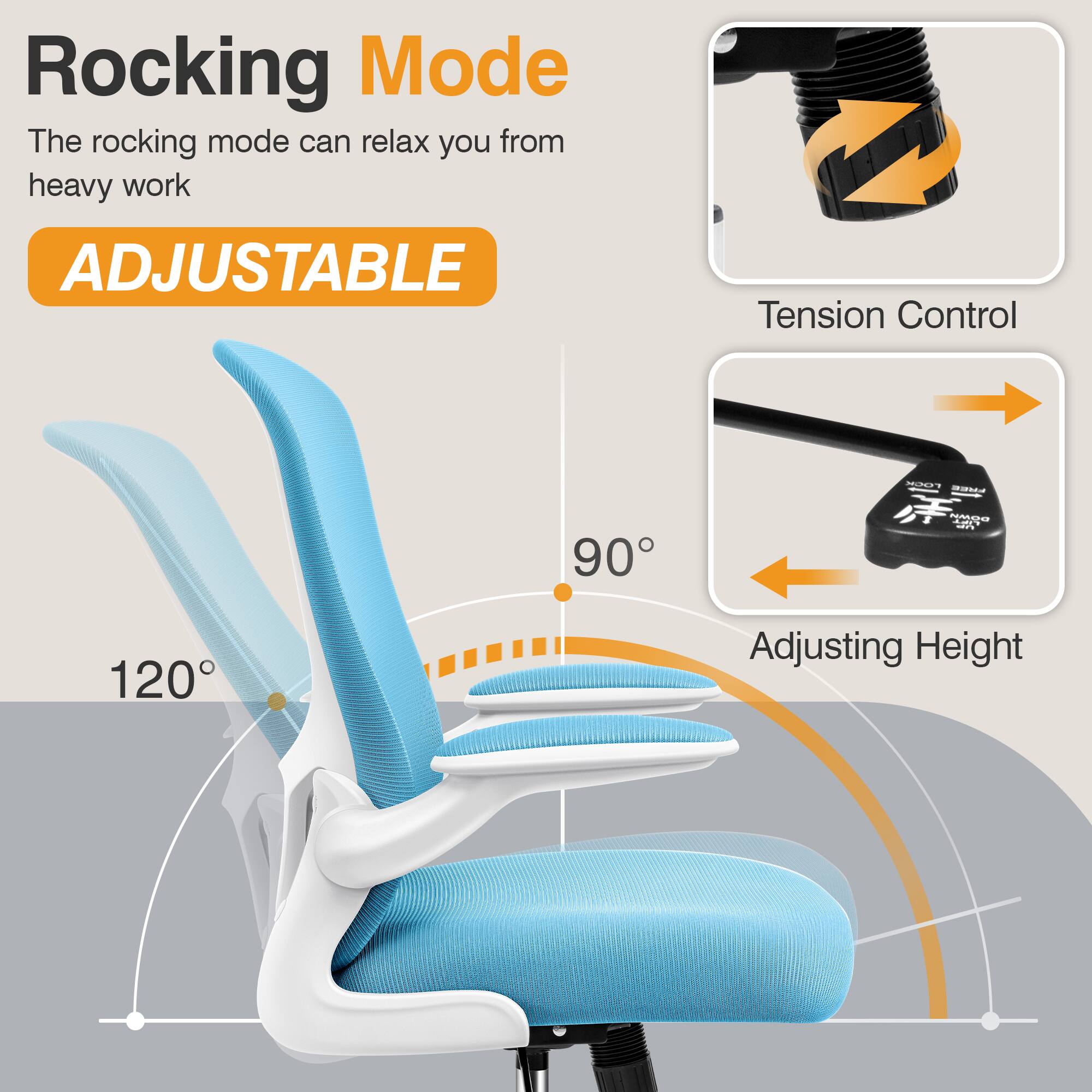 Rocking Mode  
The rocking mode can relax you from heavy work  

ADJUSTABLE  

Tension Control  
Adjusting Height