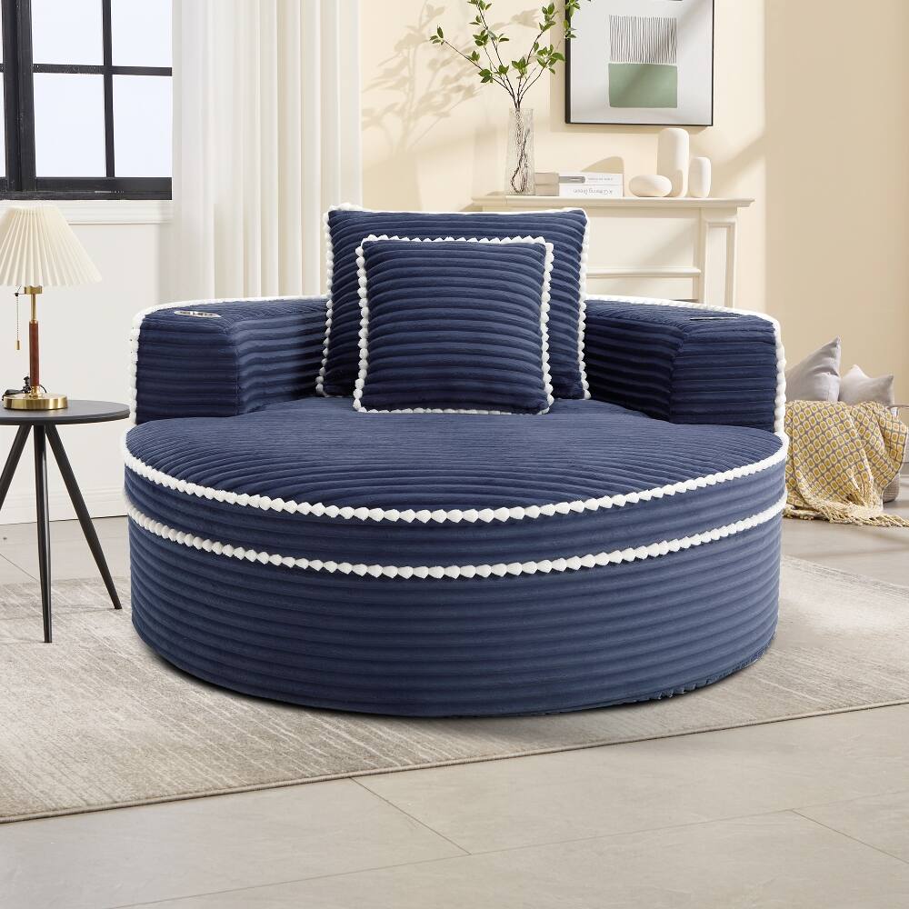 Left. Loheer - Loheer Round Sofa Bed Blue Memory Foam Sectional Cloud Couch with Pillows Small Space Convertible Sleeper - Blue.