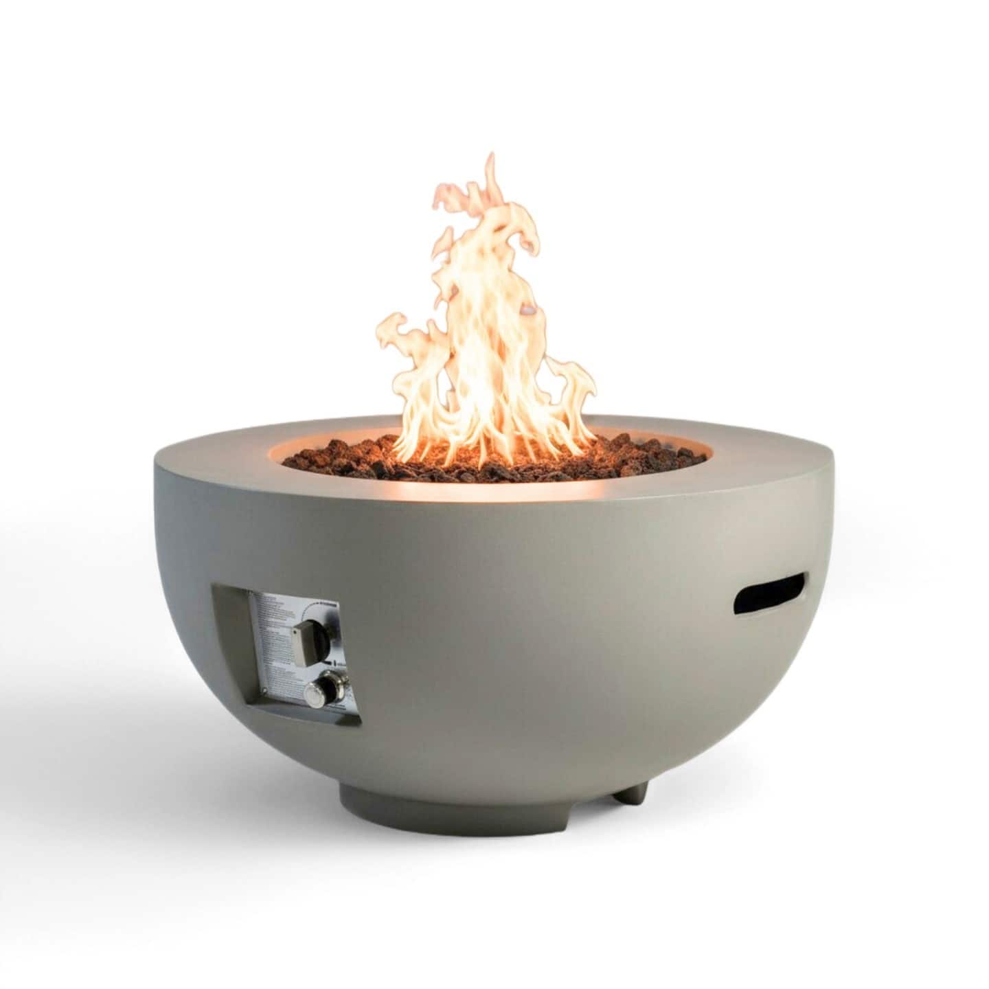 TinyHomie - Outdoor Round Propane Fire Pit Table 28 inch Light Concrete Lava Rocks Rain Cover Burner Lid Light Grey
