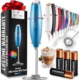 Zulay Kitchen - Powerful Milk Frother (4 Duracell Batteries Included) - Metallic Blue