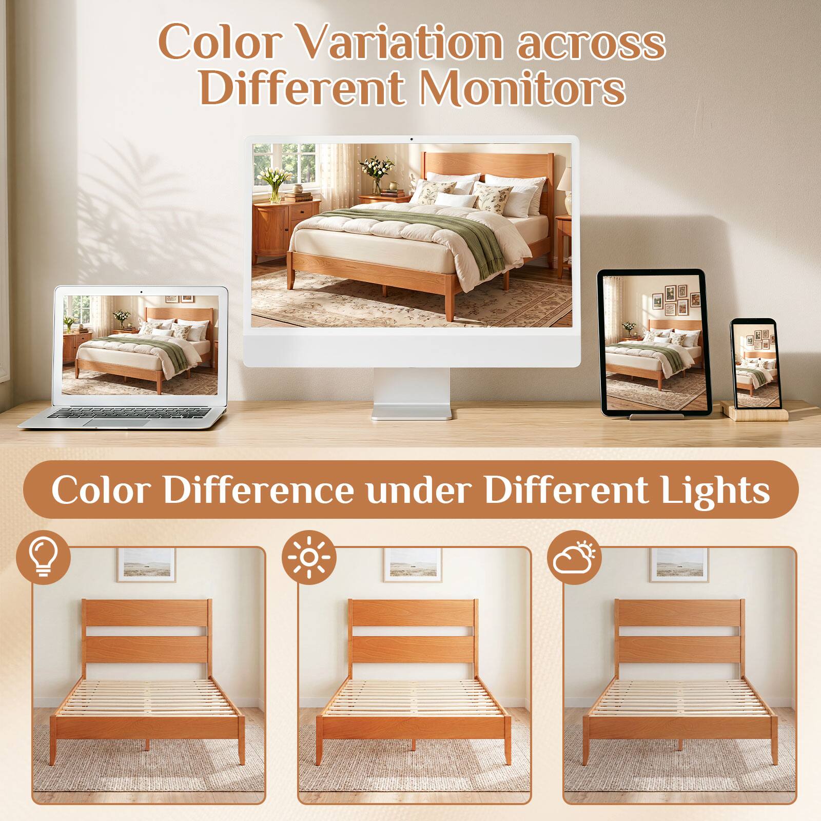 Color Variation across Different Monitors  
Color Difference under Different Lights