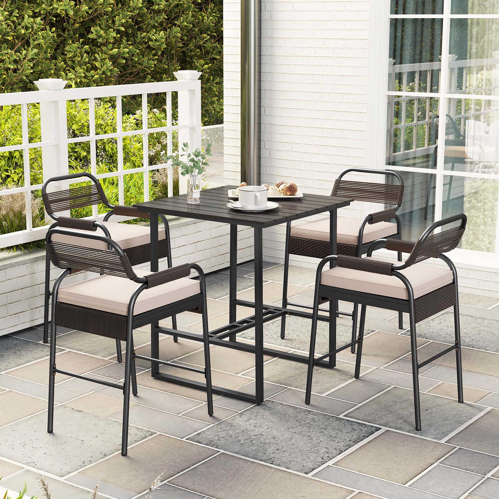 Alt View 3. Costway - 5-Piece Counter Bar Set Patio Rattan Counter Set with Cushioned Seat - Mix Brown+Beige.