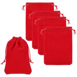 Unique Bargains - Headphone Bag, 5pcs 5.91x4.72 Inch Travel Headset Carrying Storage Pouch Soft Drawstring for Over-Ear Headphones - Red