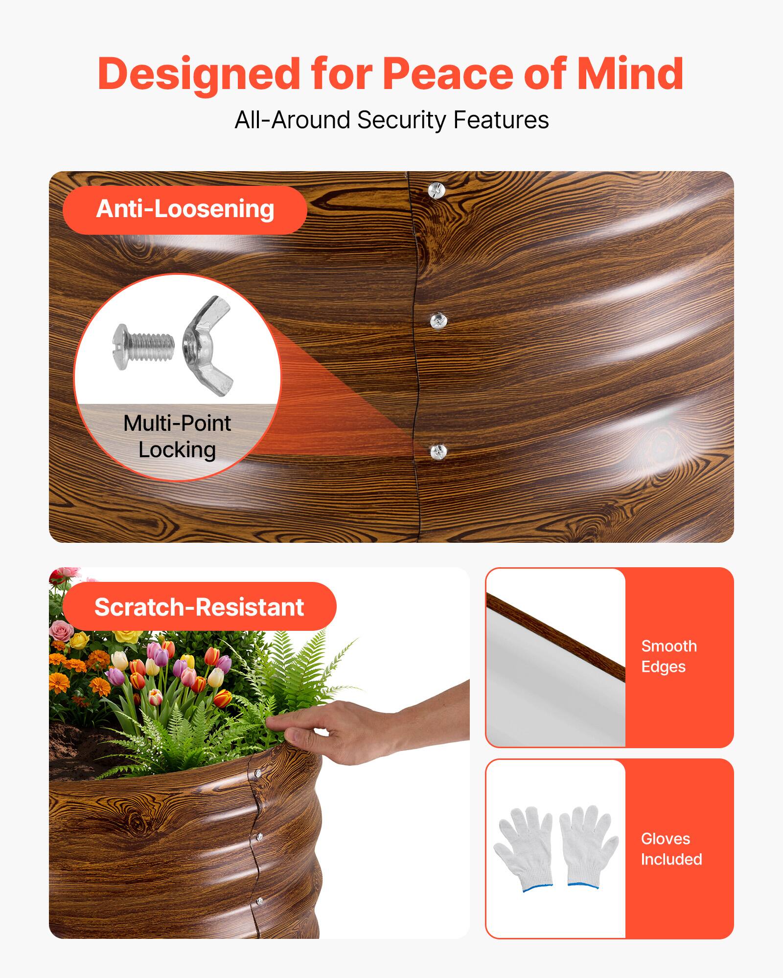 Designed for Peace of Mind  
All-Around Security Features  

- Anti-Loosening  
- Multi-Point Locking  
- Scratch-Resistant  
- Smooth Edges  
- Gloves Included
