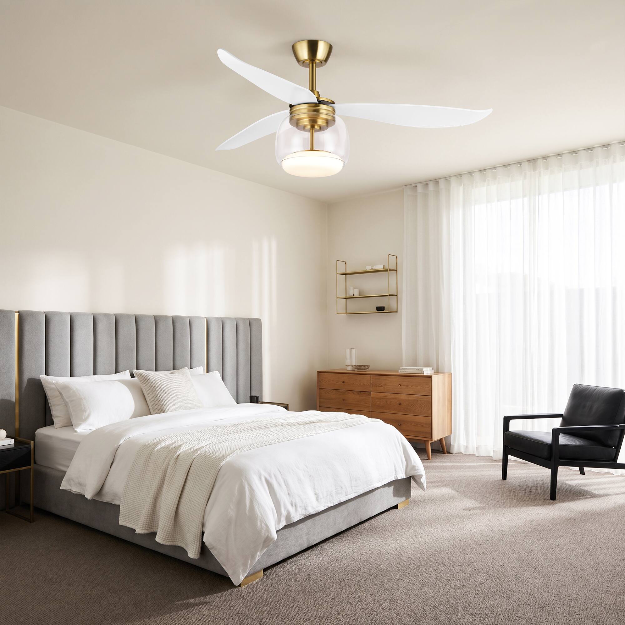 Alt View 9. Parrot Uncle - 52-Inch Modern Propeller 3-Blade Glass Dimmable LED Ceiling Fan with Light and Remote - White.
