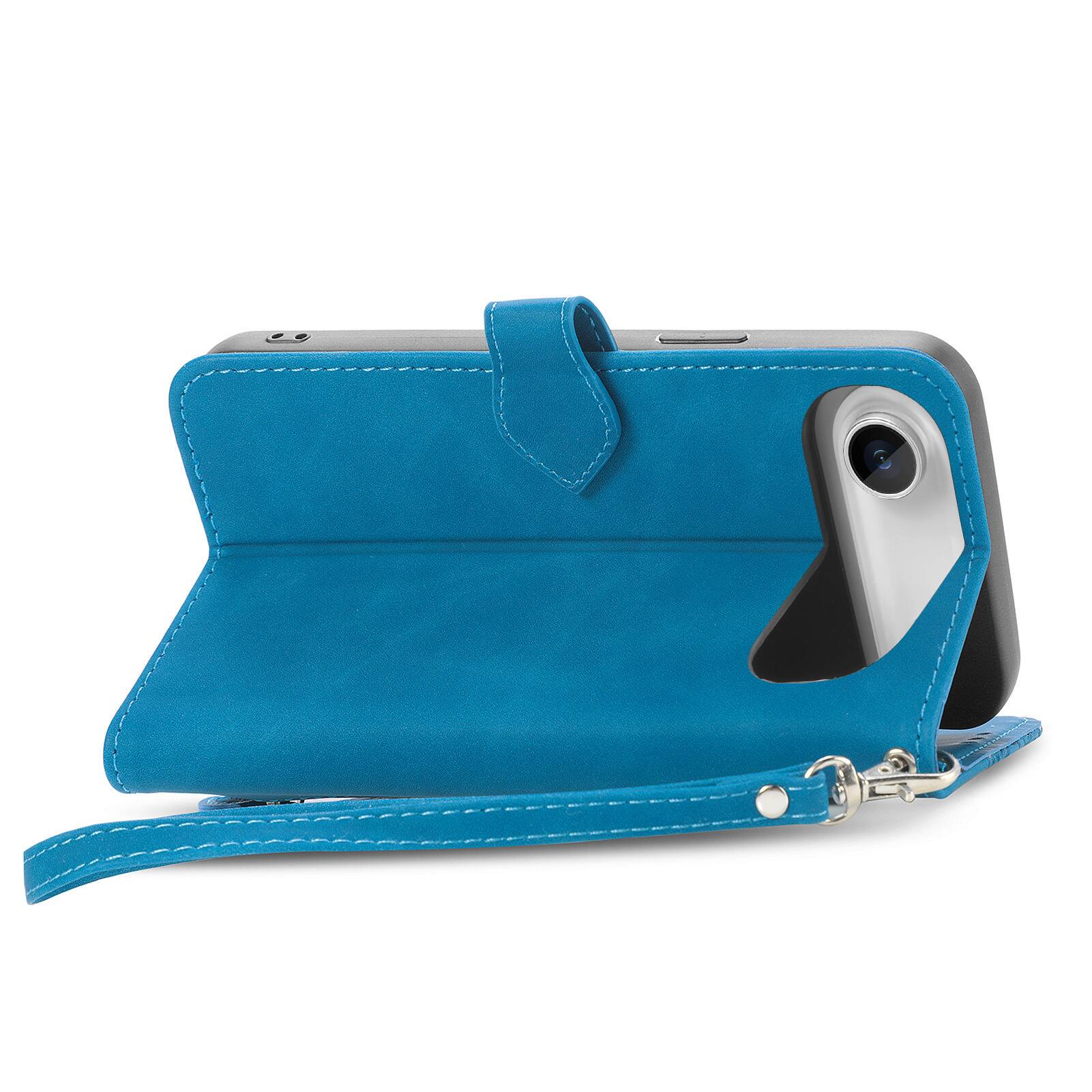 Left. Dteck - for Apple iPhone Air 2025 Wallet Case,Folio Shockproof PU Leather Card Holder Cover with Zipper Pocket & Wrist Strap - Blue.