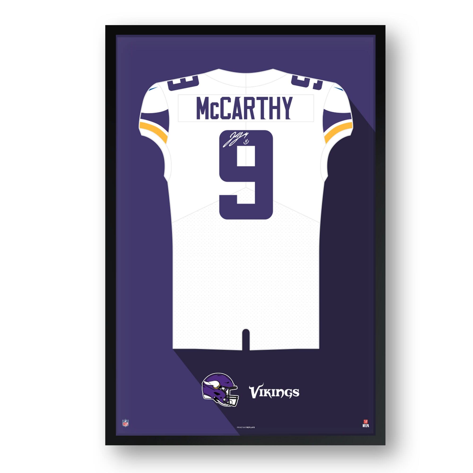Sporticulture - J.J. McCarthy Minnesota Vikings Framed 27" x 39" Jersey Art Print - Multicolor