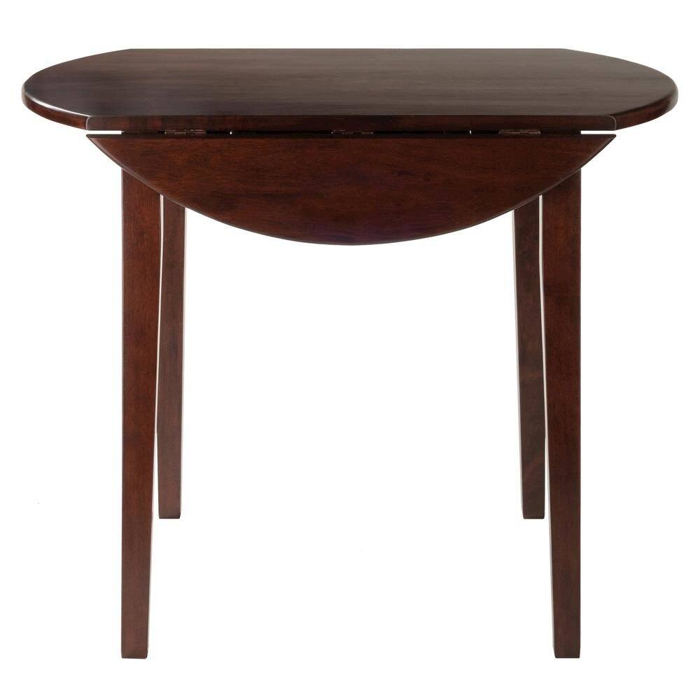 Alt View 1. FurniFact - Walnut Small Round Drop Leaf Table – Foldable Dining Table for Spaces - Walnut.