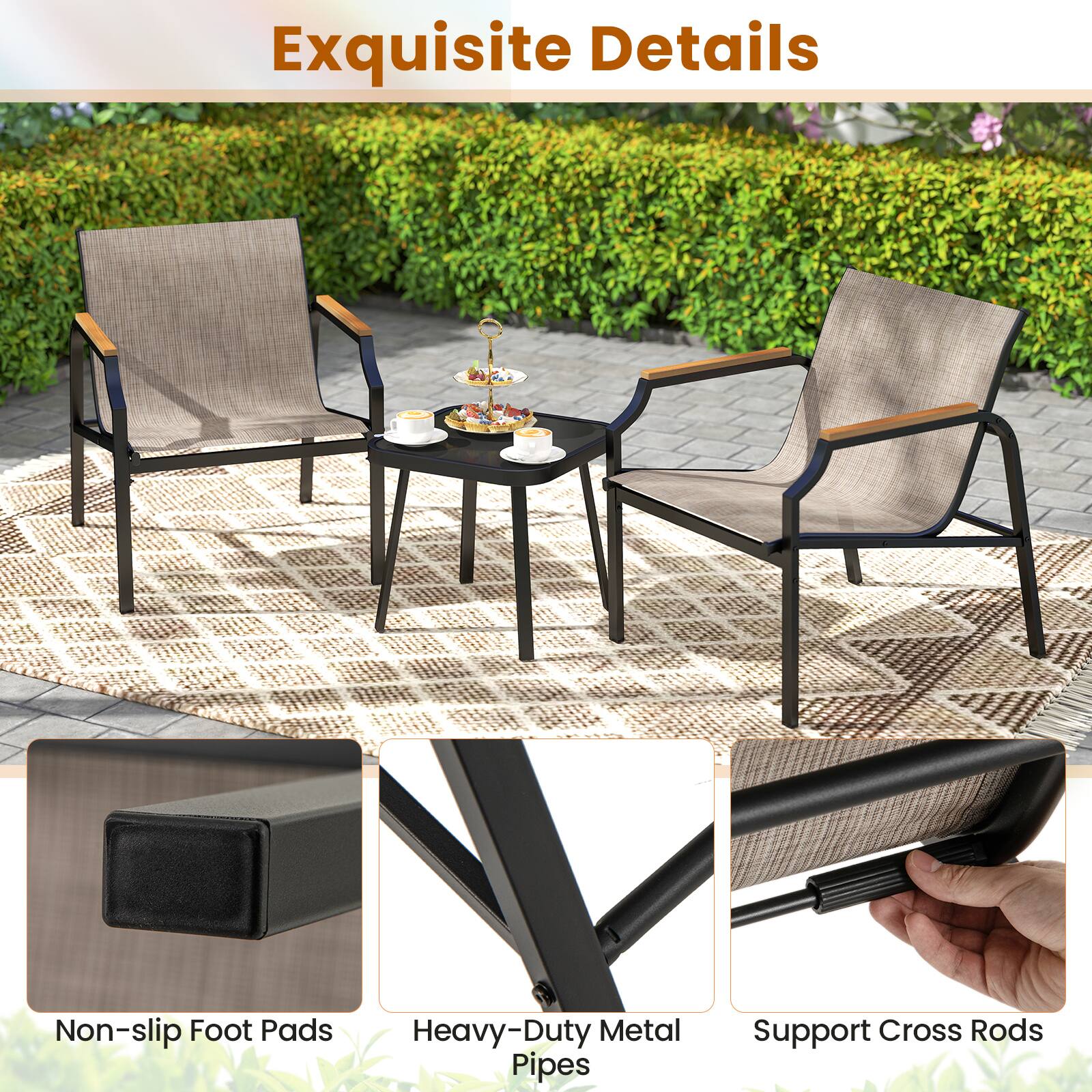 Exquisite Details: Non-slip Foot Pads, Heavy-Duty Metal Pipes, Support Cross Rods