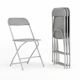Emma + Oliver - Plastic Folding Chair - 4 Pack 650LB Weight Capacity - Gray