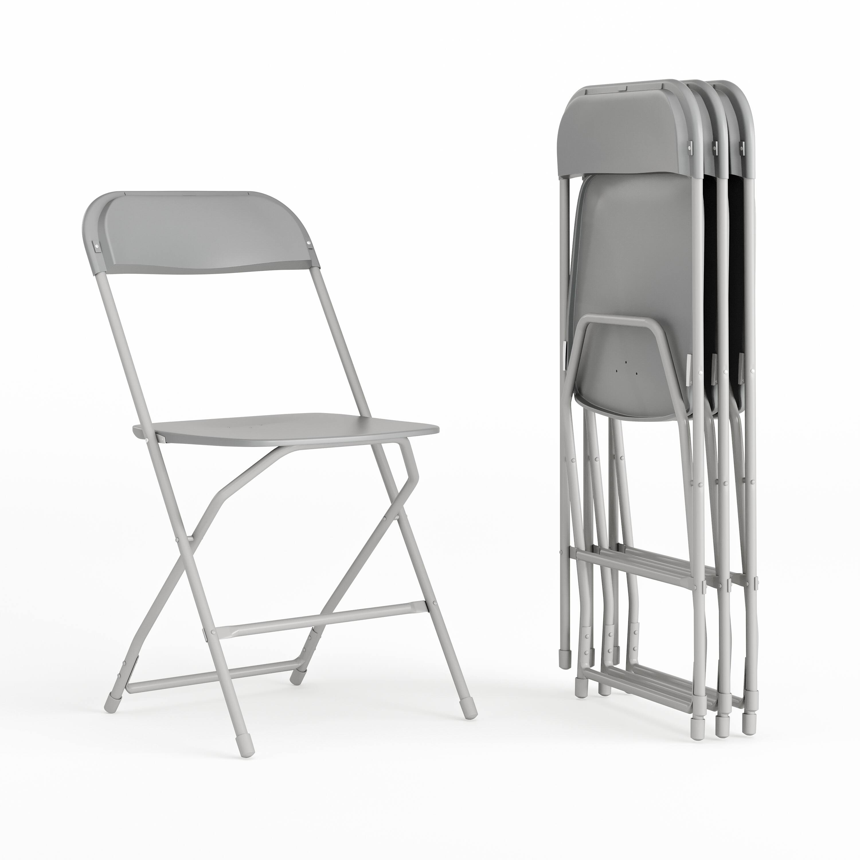 Front. Emma + Oliver - Plastic Folding Chair - 4 Pack 650LB Weight Capacity - Grey.