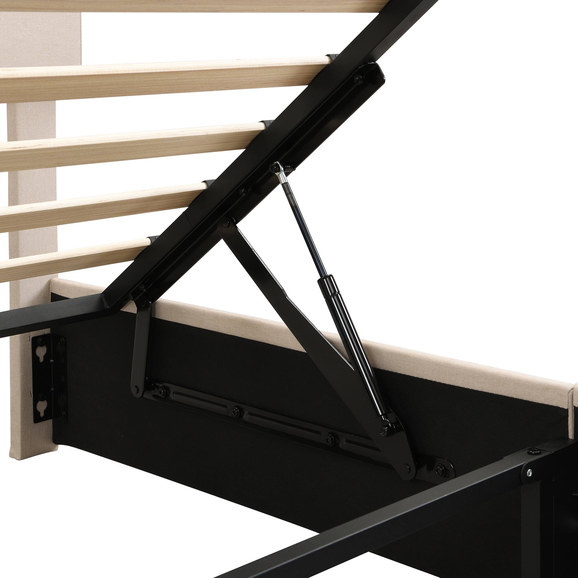 Alt View 10. GOODSILO - Queen Size Upholstered Platform Bed with Hydraulic Storage System - Beige.