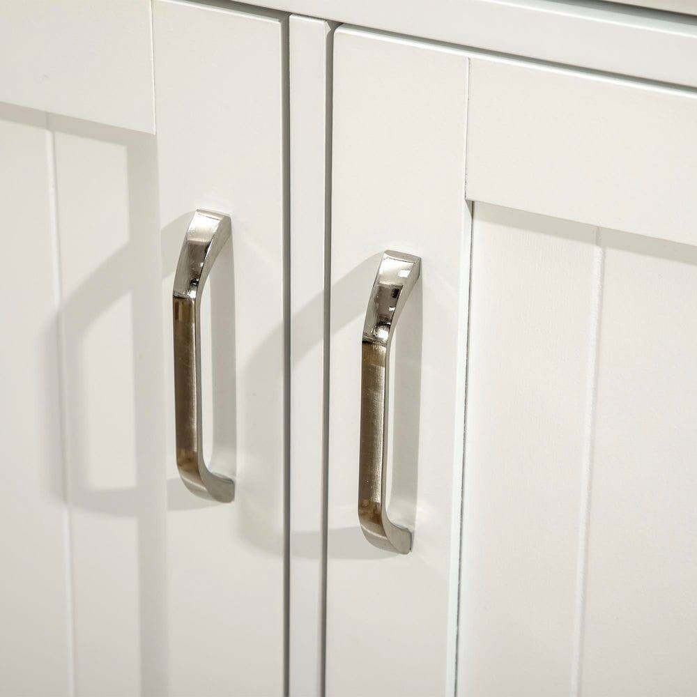 Angle. Kadyn - Kitchen Island with Two-Level Rubberwood Top & Adjustable Shelves, White - White.